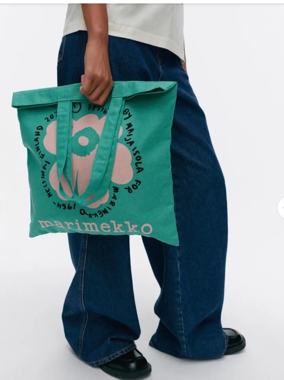 Marimekko Vankka Unikko Placement Kioski Cotton / Linen Canvas Tote Bag - Green